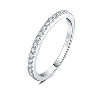 JewelryPalace Half Eternity Anello Donna in Argento 925 con Moissanite, 6 Pietre a Taglio Rotondo, Fede Nuziale in Tre Ori per Matrimonio - Set Gioielli