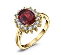 JewelryPalace Kate Middleton Anello Halo Argento 925 Con Naturale Granato Rosso, Principessa Diana William Anelli Dorati Con Pietra Ovale, Fedina Zirconi in Oro Set Gioielli Donna