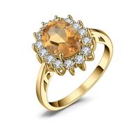 JewelryPalace Kate Middleton Anello Halo Donna placcato oro giallo 14K Citrine Colored Nano Crystal, Principessa Diana William Anelli Dorati Donna Ovale, Fedina Zirconi in Oro Set Gioielli Donna 13