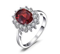 JewelryPalace Kate Middleton Anello Halo in Argento 925 Con Naturale Granato Rosso, Principessa Diana William Anelli Con Pietra Ovale, Fedina Zirconi Set Gioielli Donna