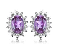 JewelryPalace Kate Middleton Orecchini a Bottone Donna placcato oro bianco 14K con Amethyst Colored Cubic Zirconia, Princess Diana William Orecchini a Lobo Ovale, Orecchini Stud Set Gioielli Donna