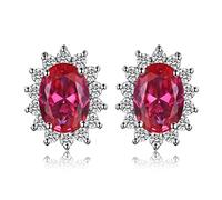 JewelryPalace Kate Middleton Orecchini a Bottone Donna placcato oro bianco 14K con Royal Blue Created Spinel, Princess Diana William Orecchini a Lobo Ovale, Orecchini Stud Set Gioielli Donna