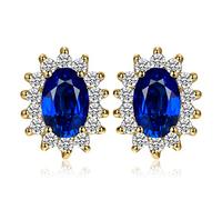JewelryPalace Kate Middleton Orecchini a Bottone Donna placcato oro giallo 14K con Royal Blue Created Spinel, Princess Diana William Orecchini a Lobo Ovale, Orecchini Stud in Oro Set Gioielli Donna