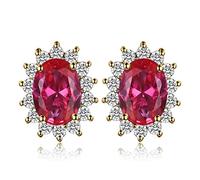 JewelryPalace Kate Middleton Orecchini a Bottone Donna placcato oro giallo 14K con Royal Blue Created Spinel, Princess Diana William Orecchini a Lobo Ovale, Orecchini Stud in Oro Set Gioielli Donna