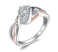 JewelryPalace Nodo D'amore Anelli Donna Argento 925 Infinito con Cubic Zirconia, Anello Promessa a Tre Pietre con Oro Rosa, Diamante Simulato Fedine Fidanzamento Anniversario Intrecciate Gioielli 10.5