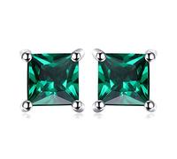 JewelryPalace Orecchini a Lobo Argento 925 Con Simulato Smeraldo Verde, Piercing a Bottone Con Pietre a Taglio Principessa, Set Gioielli Donna Verdi e Argento
