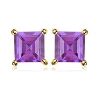 JewelryPalace Orecchini a Lobo placcato oro bianco 14K con Amethyst Colored Cubic Zirconia, Piercing a Bottone Con Pietre Dure a Taglio Quadrato, Set Gioielli Donna Viola in Oro Bianco
