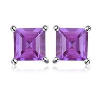 JewelryPalace Orecchini a Lobo placcato oro bianco 14K con Amethyst Colored Cubic Zirconia, Piercing a Bottone con Pietre Dure a Taglio Quadrato, Set Gioielli Donna Viola in Oro Bianco