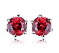 JewelryPalace Orecchini Argento 925 con Granato Rosso, Piercing a Lobo con Pietra a Taglio Rotondo, Stud in Argento Set Gioielli Donna