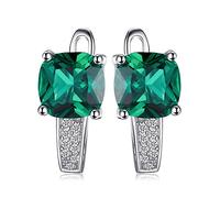 JewelryPalace Orecchini Argento 925 con Simulato Smeraldo, Piercing Donna Cerchio con Pietra Verde a Taglio Cuscino, Set Gioielli Verdi e Argento