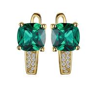 JewelryPalace Orecchini Donna Argento 925 con Simulato Smeraldo, Piercing Dorati Cerchio con Pietra Verde a Taglio Cuscino, Set Gioielli Verdi in Oro