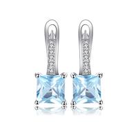 JewelryPalace Orecchini Donna Cerchio in Argento 925 con Topazio Azzurro, Piercing Piccoli con Pietra a Taglio Principessa, Set Gioielli