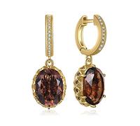 JewelryPalace Orecchini Donna Pendenti Lunghi Argento 925 Con Naturale Quarzo Fumoso, Piercing Cerchio Con Pendenti Pietra a Taglio Ovale, Marroni in Oro Set Gioielli Donna