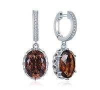 JewelryPalace Orecchini Donna Pendenti Lunghi Argento 925 Con Naturale Quarzo Fumoso, Piercing Cerchio Con Pendenti Pietra a Taglio Ovale, Marroni Set Gioielli Donna