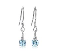 JewelryPalace Orecchini Donna Pendenti Lunghi placcato oro bianco 14K con Sky Blue Colored Created Spinel, Piercing Orecchini a Gancio con Pietra a Taglio Cuscino, Orecchini Azzurri Set Gioielli Donna