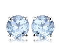 JewelryPalace Rotondo 2ct Naturale Cielo Blu Azzurro Topazio Birthstone Stud Orecchini 925 Sterling Argento