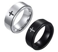 JewelryWe 2pcs Anelli Spinner,Antistress,Anello Preghiera da Uomo,Croce, Regalo Natale