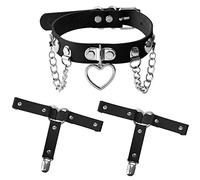 JewelryWe 3PCS Choker Gamba Imbracatura Giarrettiera,a Forma di Cuore con Rivetti,Leg Ring Cintura, con Clip in Metallo,Regolabile
