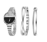 JewelryWe 3pcs Set Orologio Bracciale da Donna Elegante, Orologio da Polso Piccolo con 2 Braccialetti,Regalo per Donna