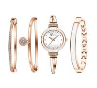 JewelryWe 4pcs Set Orologio Bracciale da Donna Elegante, Orologio da Polso Piccolo con 3 Braccialetti,Colore Oro Rosa/Argento,Regalo per Donna