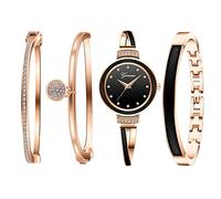 JewelryWe 4pcs Set Orologio Bracciale da Donna Elegante, Orologio da Polso Piccolo con 3 Braccialetti,Colore Oro Rosa/Argento,Regalo per Donna