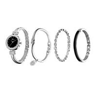 JewelryWe 4pcs Set Orologio Bracciale da Donna Elegante, Orologio da Polso Piccolo con 3 Braccialetti,Colore Oro Rosa/Argento,Regalo per Donna