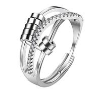 JewelryWe Anello ansia da donna, ipoallergenico, in acciaio inossidabile, anelli fidget spinner regolabili aperti per alleviare lo stress, Acciaio inossidabile