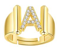 JewelryWe Anello da donna con lettera e anello regolabile all'iniziale dell'alfabeto A-Z con zirconi, idea regalo per donne e ragazze oro, zirconi