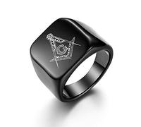 JewelryWe Anello da Uomo Grande con Simbolo Gemelli a Perno Massoneria Anello per Matrimonio, in Acciaio Inossidabile Colore Nero, Regalo