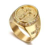 JewelryWe Anello da Uomo Preghiere Gesu'Croce in Acciaio Inox Colore Oro