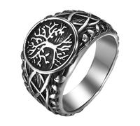 JewelryWe Anello da Uomo Vichingo Nordico: Anello Steampunk Anello Albero della Vita Preghiere Halloween Idee Regalo