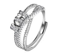 JewelryWe Anello di ansia da donna in acciaio inossidabile ipoallergenico Fidget Spinner Anelli regolabili aperti per alleviare lo stress, Acciaio inossidabile