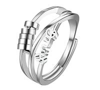 JewelryWe Anello di ansia da donna in acciaio inossidabile ipoallergenico Fidget Spinner Anelli regolabili aperti per alleviare lo stress, Acciaio inossidabile