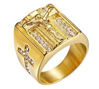 JewelryWe Anello Grande da Uomo con Croce Christian Jesus Cross Ring Colore Oro