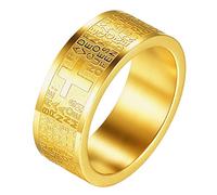 JewelryWe Anello Preghiere da Uomo Donna, 8mm, Acciaio Inossidabile, Banda Colore Oro/Argento, Con Bibbia Spagnolo, Preghiera Signori Attraversare Epoca, Misura 12-32