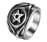 JewelryWe Anello Punk Pentagramma Satanico: Anello Grande da Uomo Croce Satana Demone Diavolo Simbolo Preghiere Portafortuna
