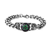 JewelryWe - Bracciale Cubano Regolabile con Zampa di Lupo con Occhio di tigre e Bussola Idee Regalo per lui
