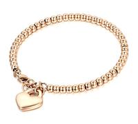 JewelryWe - Bracciale da donna in stile perlato, personalizzabile, con ciondolo a forma di cuore, in acciaio inox e oro rosa e argento e Acciaio inossidabile, colore: Oro rosa + senza incisione.