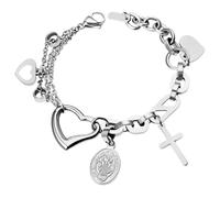 JewelryWe Bracciale della Vergine Maria: Bracciale Amore Cuore Cavo a Croce Bracciale da Donna Preghiere