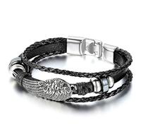 JewelryWe - Bracciale Intrecciata Pendente Infinito Cuore Angela in Pelle Cinturino Rigido Regolabile Regalo per Uomo Donna