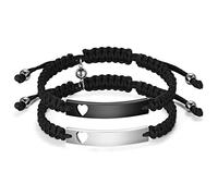 JewelryWe Braccialetto magnetico per coppia, in acciaio inossidabile, con cinturino da uomo e donna, con corda regolabile intrecciata, per regalo di San Valentino, 16 cm, Acciaio inossidabile Argento