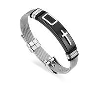 JewelryWe Bracciali da Uomo in Acciaio Inossidabile con Croce Colore Argento e Oro Regolabile