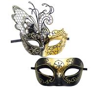 JewelryWe Carnevale Veneziana Coppia Maschera: 2 Pezzi Maschere da Ballo da Uomo Donna Festa Cosplay