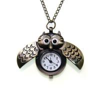 JewelryWe Ciondolo Gufo Sveglio, Orologio da Tasca Gufo con le Ali aperte, Lunga Catena ciondolo, Regalo Natale