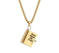 JewelryWe Collana a forma di libro da donna, in acciaio inox, ciondolo a forma di mini libro apribile con 6 pagine con la mia piccola stella, gioiello per l'inizio della scuola, regalo di compleanno