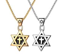JewelryWe Collana con ciondolo a forma di stella di David, da uomo, vintage, in acciaio inox, con esagramma ebreo, a sei punte, amuleto religioso, gioielli in argento, Acciaio inossidabile