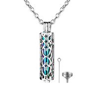 JewelryWe Collana con ciondolo a forma di urna per cenere: in acciaio inox, stile retrò, motivo floreale, cilindrico, con ciondolo a forma di urna, monumento, cremazione, gioiello commemorativo per