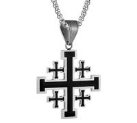 JewelryWe Collana con Ciondolo Croce di Gerusalemme: Collana da Uomo Portafortuna Preghiere in Acciaio Inossidabile Idee Regalo