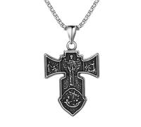 JewelryWe Collana con Pendente Croce da Uomo: Collana Catena Religiosa Preghiere Portafortuna Croce della Chiesa Orientale