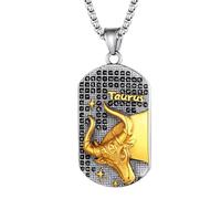 JewelryWe Collana con segno zodiacale da uomo, in acciaio inox, con 12 costellazioni zodiacali, oroscopo per cani, ciondolo con incisione a costellazione, collana per uomo, oro e argento